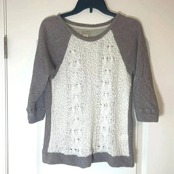 Lucky Brand Ivory Cable Knit 3/4 Sleeve Pullover Sweater - Size M - Picture 7 of 8
